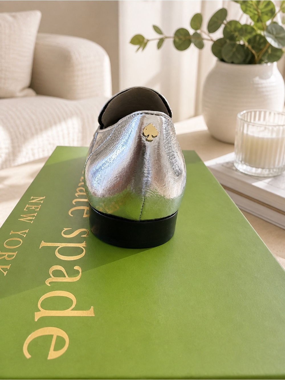 kate spade Metallic Silver Penny Loafers - Picture 2 of 4